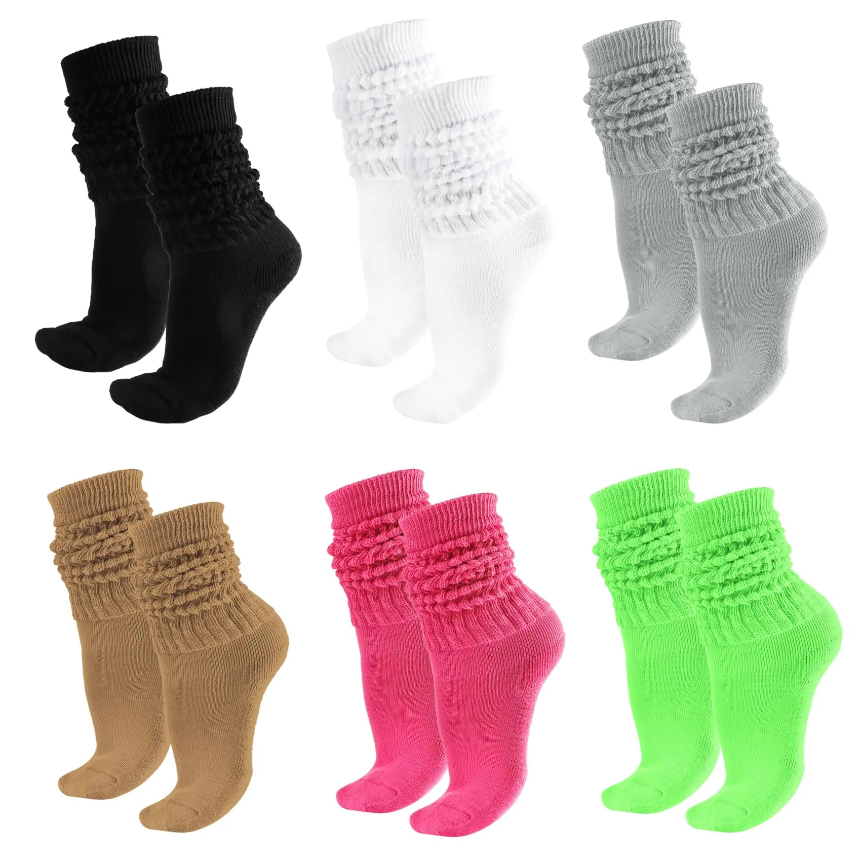 6 Pairs Scrunchy Socks For WomenScrunch SocksSlouch SocksSlouch Socks MenScrunchie SocksScrunchie Socks For WomenStacked SocksWomens Slouch SocksScrunchy SocksScrunch Socks WomenNeon Socks